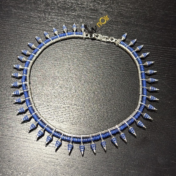 Noir Jewelry Lapis Stone Rhodium-Plated Spike “Rippling Water” Necklace - NWT - Picture 4 of 8